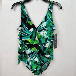 Shore Shapes Swimwear One Piece Swimsuit Womens Size 14 Green Tropical